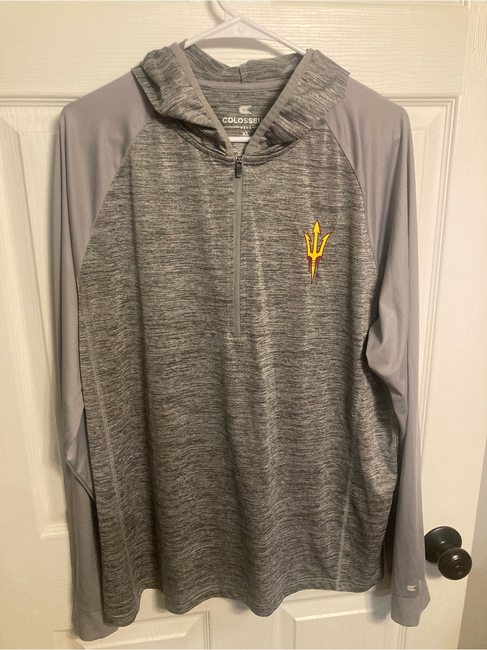 Colosseum Men’s Gray Heathered Arizona State Quarter Zip - Yellow Trident Logo
